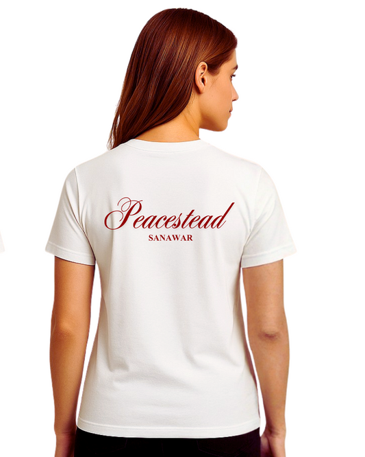 Women’s White Printed T-Shirt-Peacestead